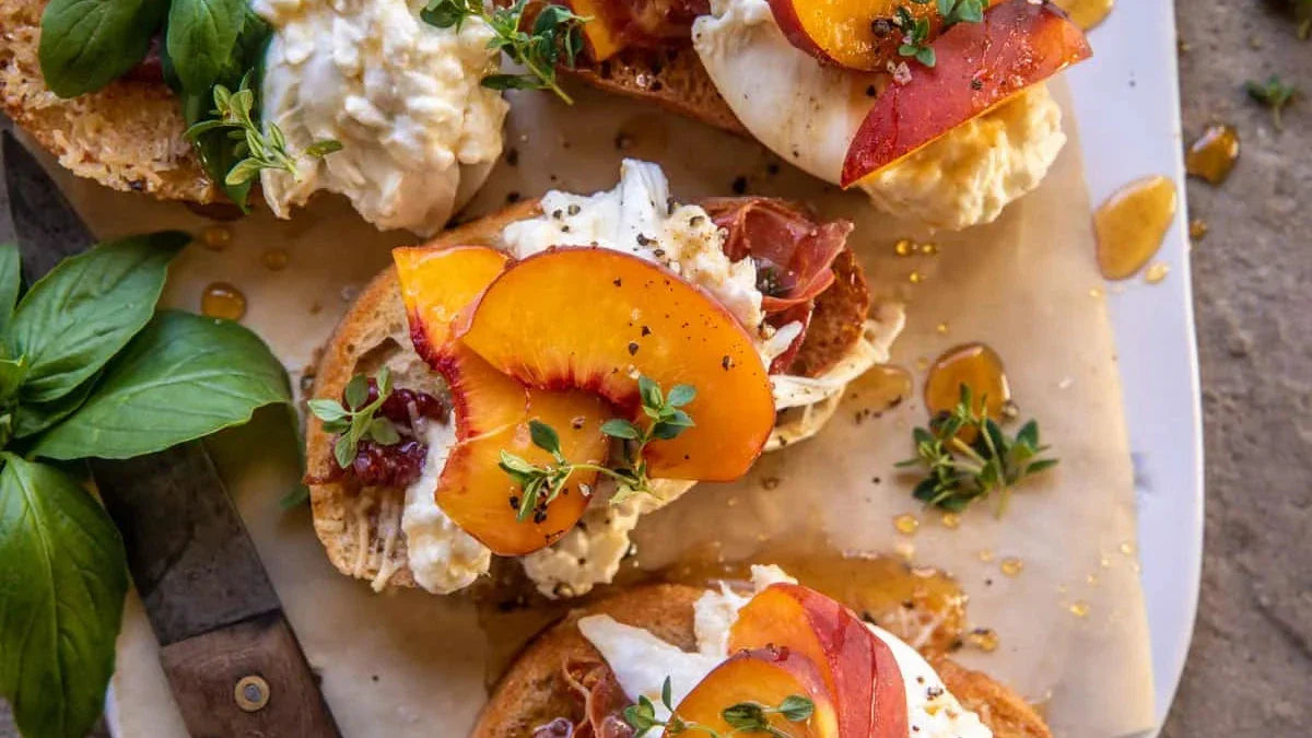 Peach & Burrata Toast with Raw Honey