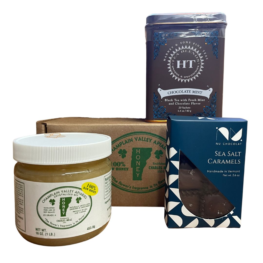 Bee Happy Gift Pack - Raw Honey, Caramels & Chocolate Mint Tea