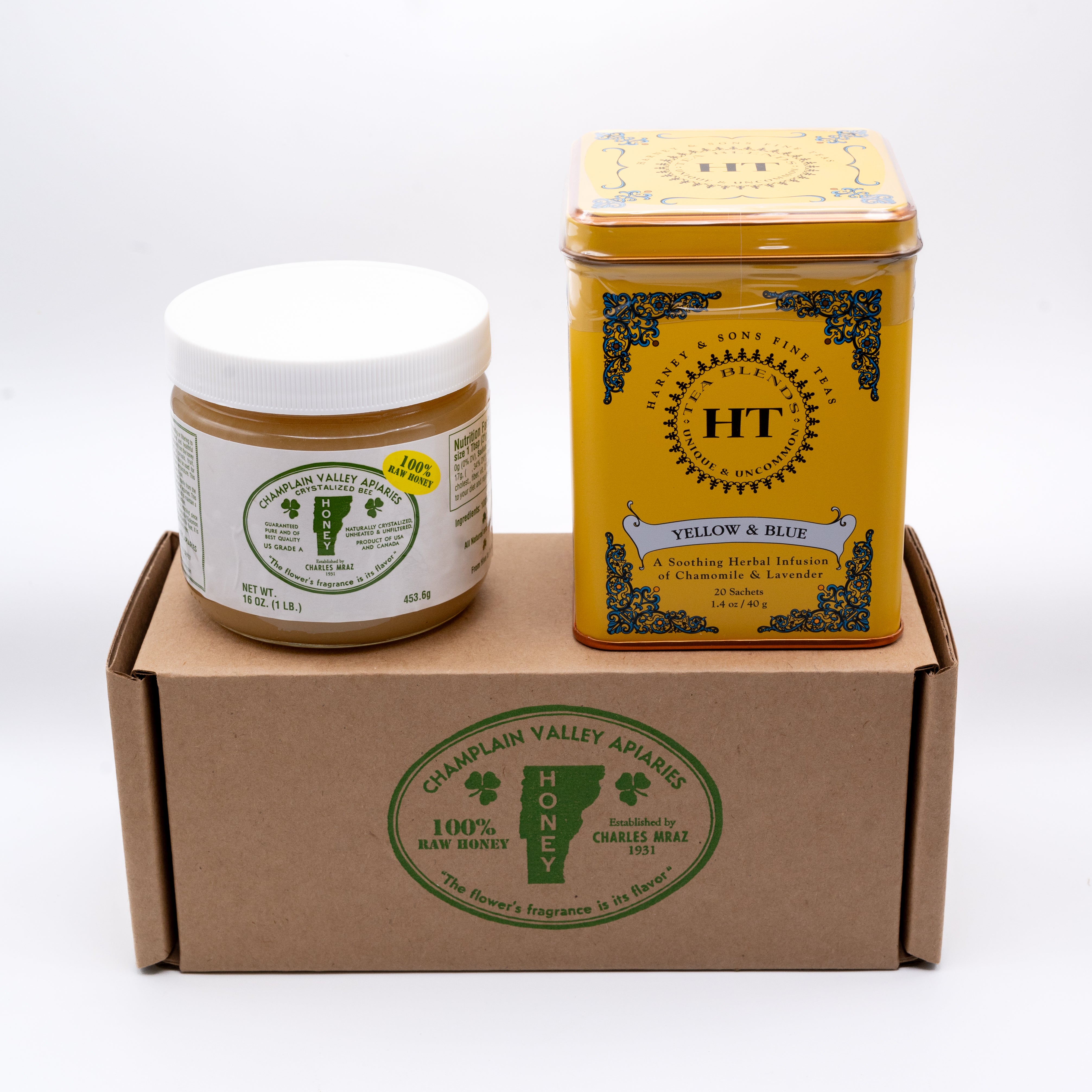 Evening Time Gift Pack - Raw Honey and Yellow & Blue Herbal Tea
