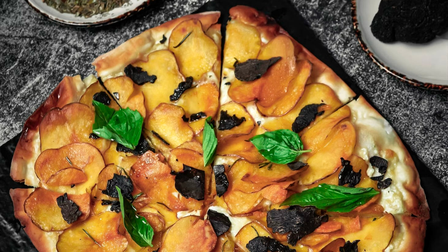 Grilled Peach & Raw Honey Flatbread